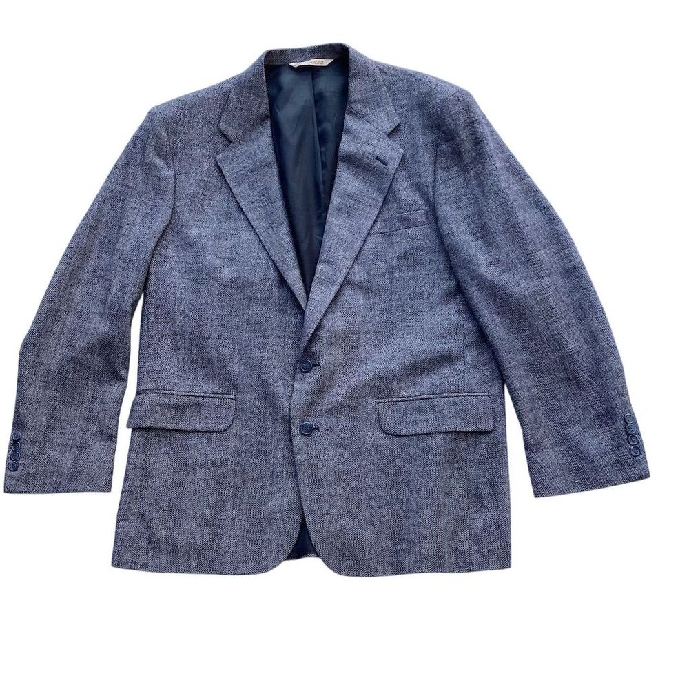 Stafford‎ Men's Blue Wool Herringbone Sport Coat Blazer Size 44R